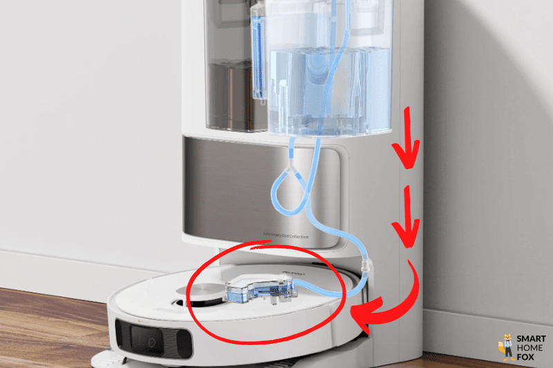 The water tank of the Dreame L10s Ultra is filled with water at the base station.